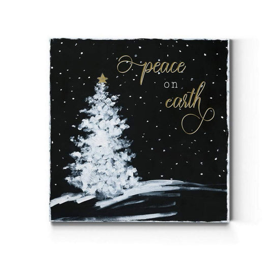 Renditions Gallery Peace on Earth Christmas Tree Wall Art, Black, White, & Gold Winter Art, Great Gift Idea, Premium Gallery Wrapped Canvas Decor, Ready to Hang, 32 in H x 32 in W, Made in America