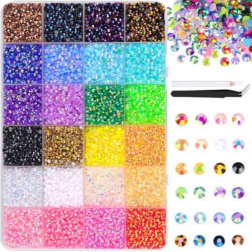 32000Pcs Resin Rhinestones for Crafting with Tweezers, Mixed-Color 3mm Non Hotfix Flatback Gems, Bedazzling Crystal for DIY Crafts Clothing Tumblers Mugs Shoes Fabric Decor Nail Art Makeup