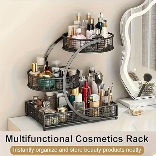 Makeup Organizer Countertop for Vanity, 3 Tier Bathroom Bedroom Counter Skincare Organizer Cosmetic Display Shelf Vanity Accessories for Women Multi-Purpose Metal Storage Rack for Home, Office