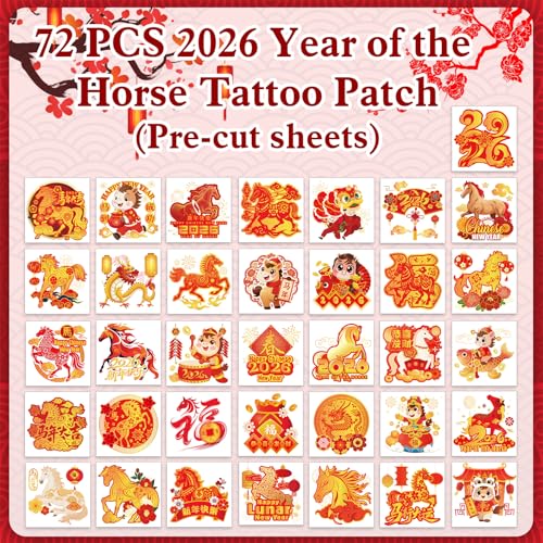 72pc Chinese New Year Temporary Tattoos 2026 Year of Horse