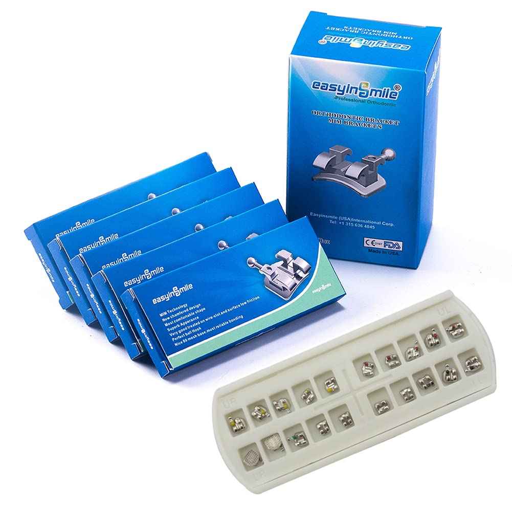 SNAWOP Dental Orthodontic Brackets Mini Metal Tooth Braces Roth/MBT(5 Packs MBT 022 3-4-5 with Hooks)