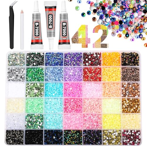 Ayzololo 42 Colors Resin Jelly Rhinestones Kit 3mm Flatback Gems for Nail Art & Crafts