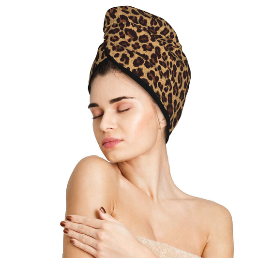 famliihw Leopard Hair Towel Wrap Microfiber Fast Drying Hair Turban with Buttons for Women Men Drying Curly, Long & Thick Hair