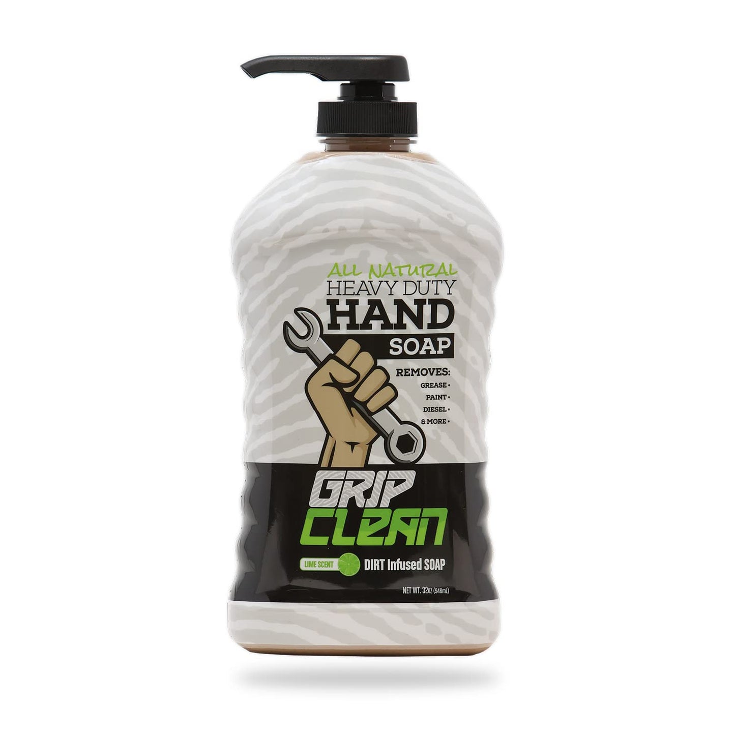 Grip Clean - Degreaser Hand Cleaner for Auto Mechanics - Dirt-Infused Liquid Hand Soap Absorbs Grease, Oil, & Odors. Natural Heavy Duty Pumice Soap with Moisturizing Ingredients. Lime Scented