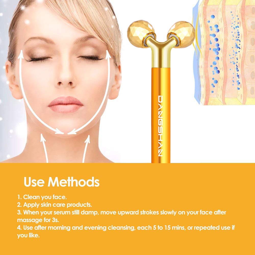 DANGSHAN 2-in-1 Electric Face Massager 24k Golden Facial Massager, 3D Roller and T Shape Facial Roller Massager Kit Skin Care Tools