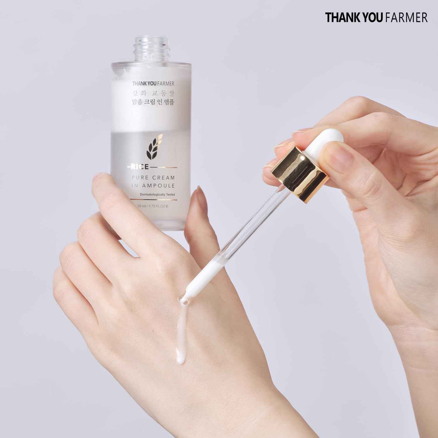 THANKYOU FARMER Rice Pure Cream In Ampoule, Double Layered Formula, Glass skin, Dermatologist Tested, Korean Rice Extracts, Niacinamide, Fragrance-Free, 1.75 fl.oz (50ml)