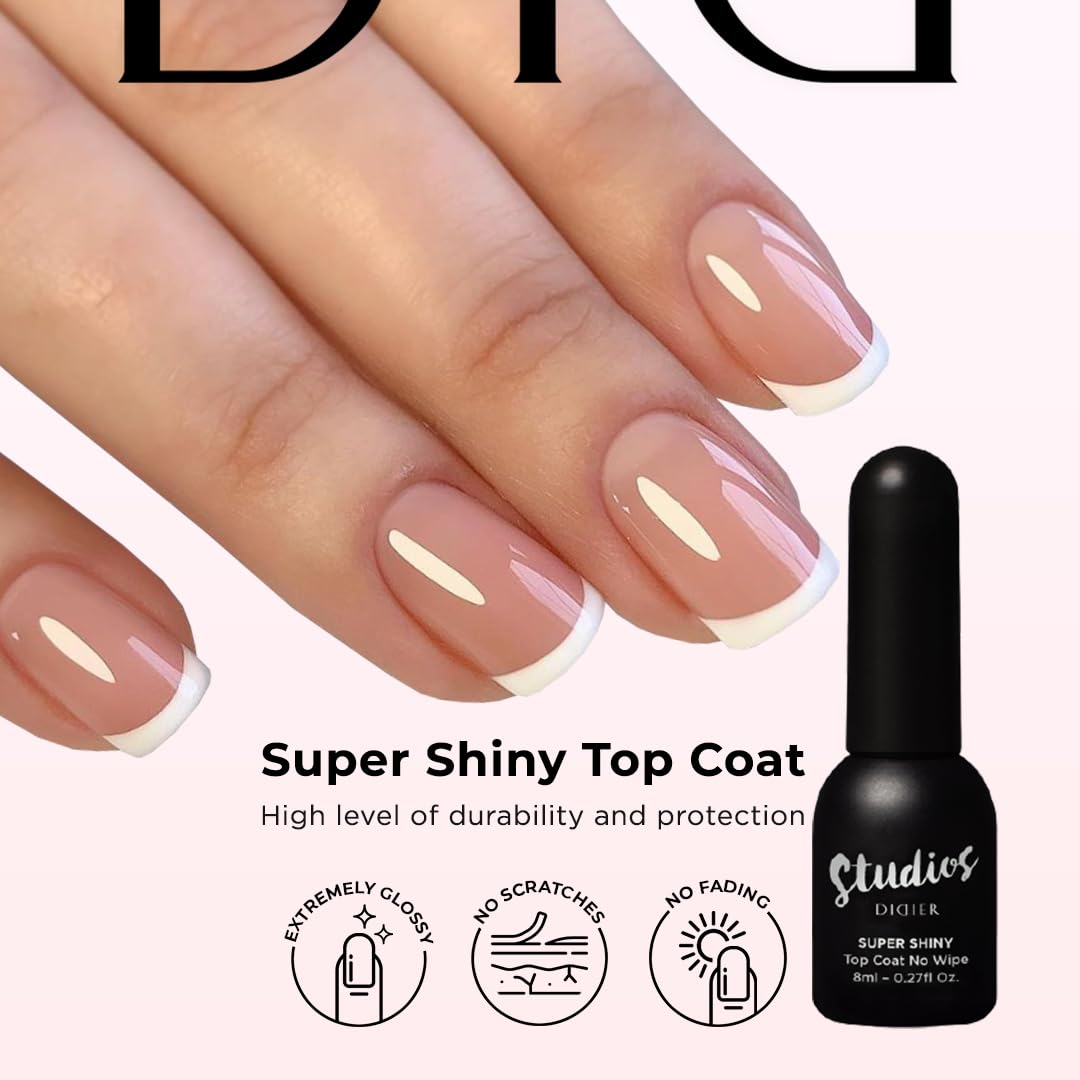 DIDIER LAB Premium Fiber Base and Top Coat Gel Nail Polish -Milky Pink Gel Base Coat Nail Polish and Long Lasting No Wipe Gel Top Coat Clear - LED UV Nail Polish Gel Set - Soak Off Gel Polish Kit 2pcs