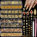 Teenitor Gold Nail Charms & Gems Set - 4 Box Nail Art Supplies Kit for Manicure