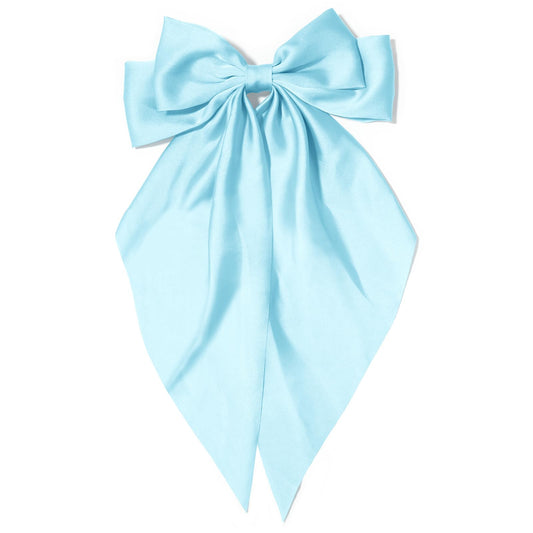 Big Hair Bows Silky Satin Hair Bows for Women - Sky Blue Long Tail Cute Hair Ribbon Coquette Barrettes for Girls