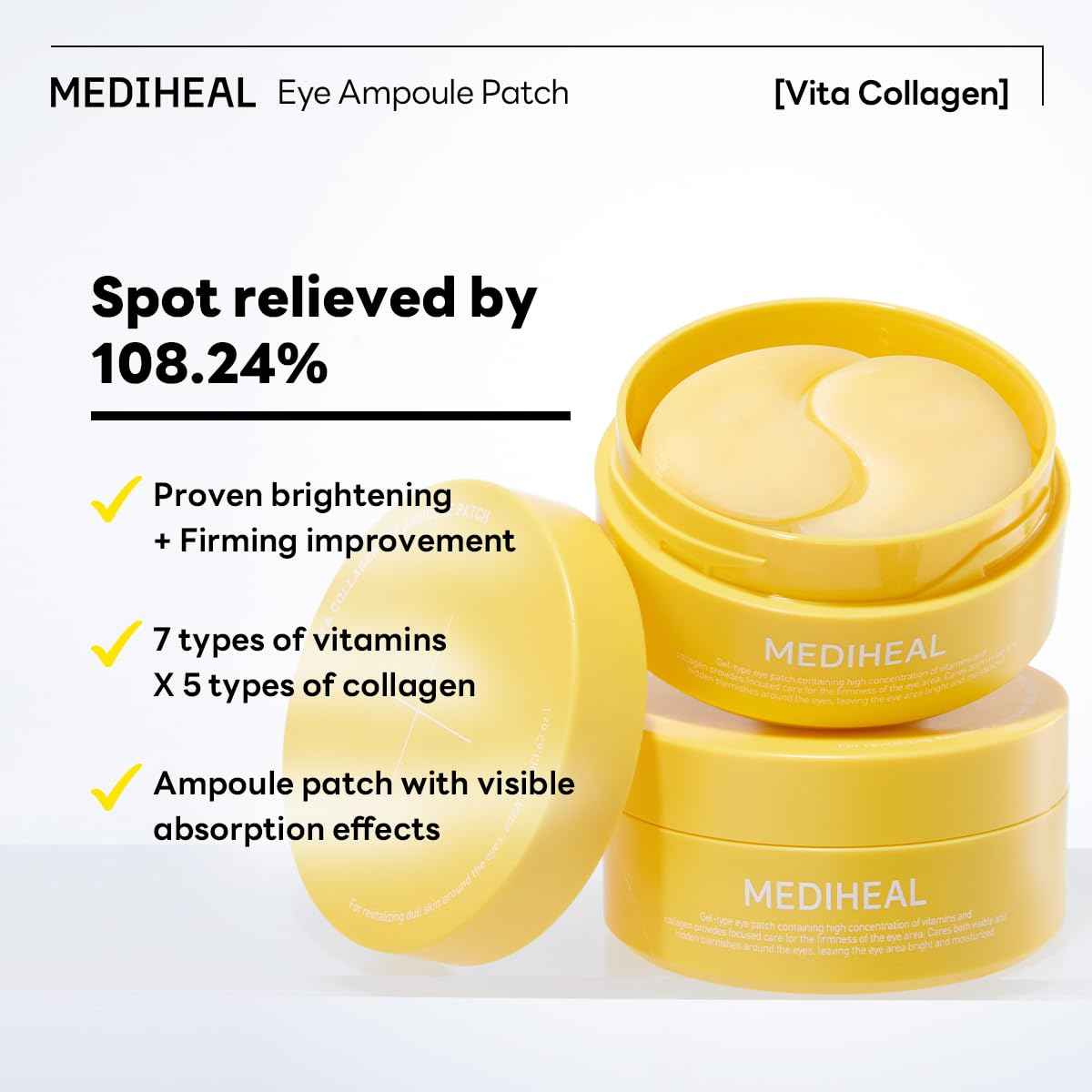 Mediheal Vita Collagen Under Eye Patches & Collagen Ampoule Pad for Daily Skin Elasticity Care