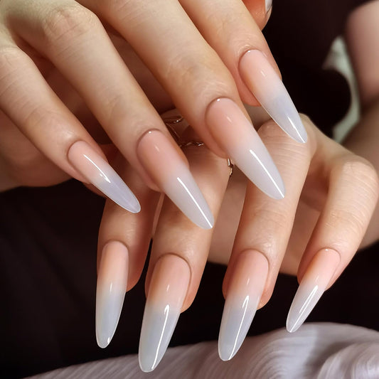 Artquee Ombre Peach Pink Press on Nails Almond Extra Long Fake Nails Stiletto False Nails Art Glossy Artificial Reusable Stick on Nails - 30 Nail Kit