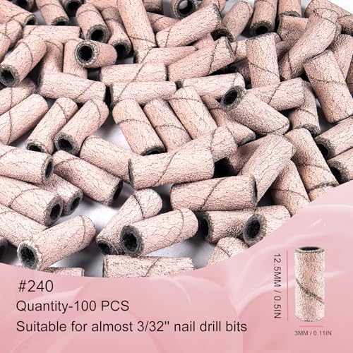 240 Grit Small Sanding Bands for Nail Drill - 100 Pcs with Mandrel