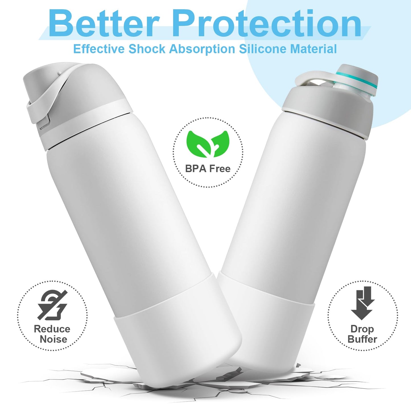 Alwenid 2PCS Silicone Water Bottle Boot for Owala 40 Oz, Anti-Slip Protective Sleeve Bottom Bumper Protector for FreeSip, Twist, and Flip Stainless Steel Water Bottles (White)