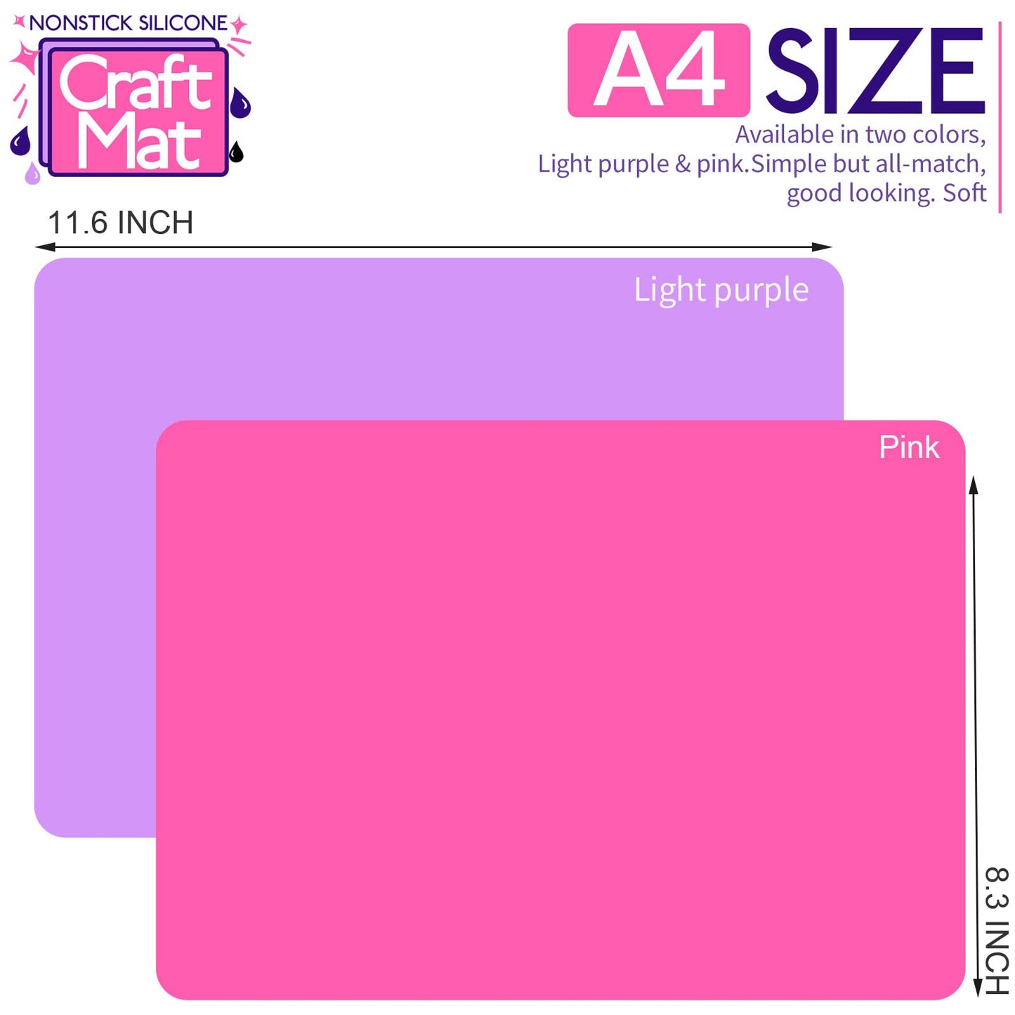 LEOBRO Silicone Mat, Silicone Mats for Crafts, 2pcs Silicone Mat for Jewelry Resin Molds, Silicone Mats for UV Resin, Resin Molds, DIY Art Crafts, Hot Pink & Light Purple, 11.69" x 8.26"