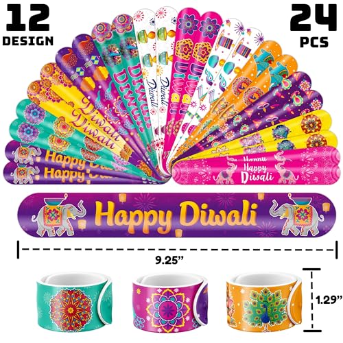 72PCS Diwali Party Set - 48PCS Temporary Tattoos & 24PCS Slap Bracelets - Festival Happy Indian -Themed Birthday Supplies, Baby Shower Gifts, Classroom Rewards & Party Decor for Kids
