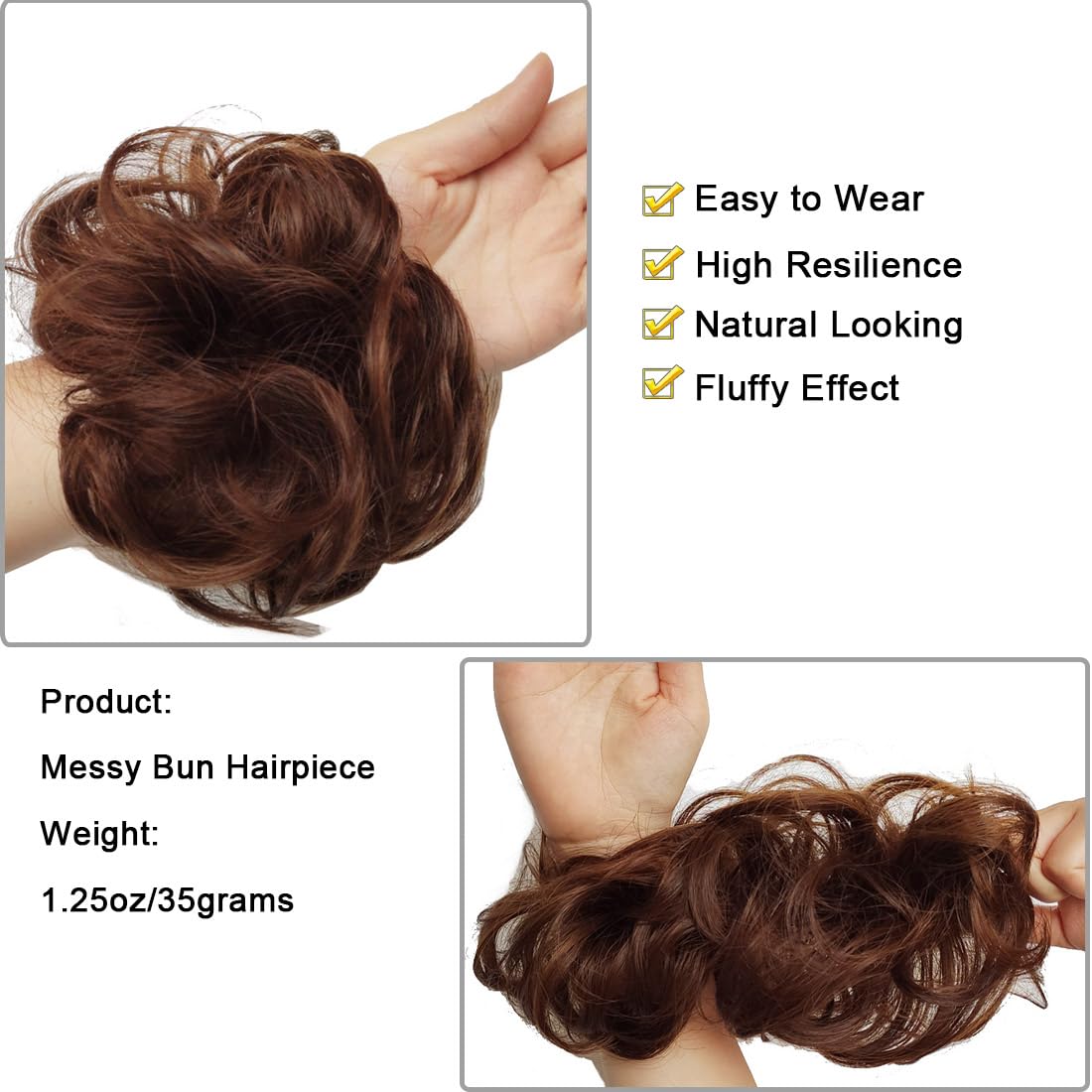 Messy Hair Bun Chignon Donut Hair Pad Elastic Hair Rope Rubber Band Synthetic Hairpiece Dark Auburn Color (41#)