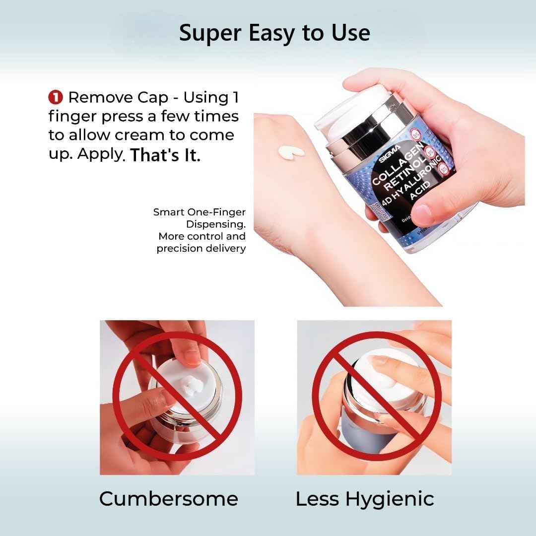 Anti-Aging Face Cream $6.46/oz - 5% Marine Collagen 3% Retinol 5% Hyaluronic Acid - Wrinkle Firming Moisturizer Face Neck - Professional Strength 3.7oz - 1 Finger Cream Dispenser