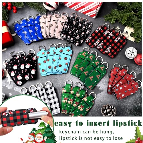 Ctosree 40 Pcs Christmas Theme Lipstick Holder with Portable Clip on Lip Gloss Sleeve Pouch Lipstick Holder Pocket Lip Balm Holder for Xmas Employee Gifts Coworker Nurse Teachers