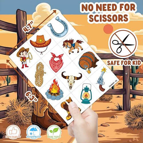 96 PCS Western Cowboy Temporary Tattoos for Kids Birthday Party