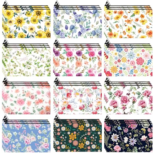 Hillban Vintage Floral Makeup Bags - 36 Pcs Inspirational Canvas Pouches