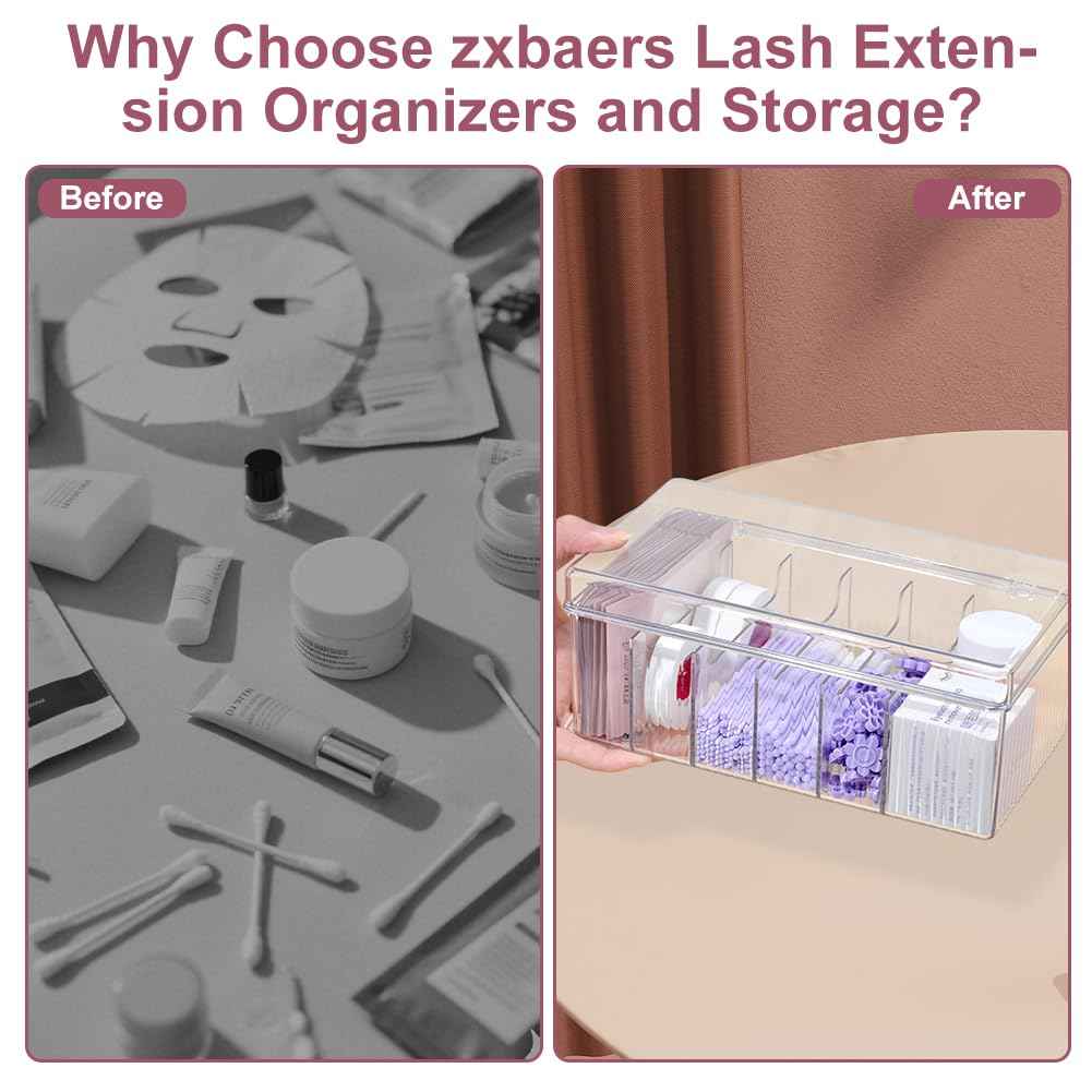 zxbaers Acrylic Lash Extension Organizers and Storage, 2PCS False Eyelash Supplies Container,Eyelash Cart Organizer with 2PCS Tweezers and Sticky Notes，Neatly Store and Organize Your Lash Supplies