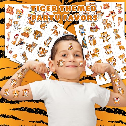 Tiger Temporary Tattoos for Kids - 100PCS Safari Party Pack
