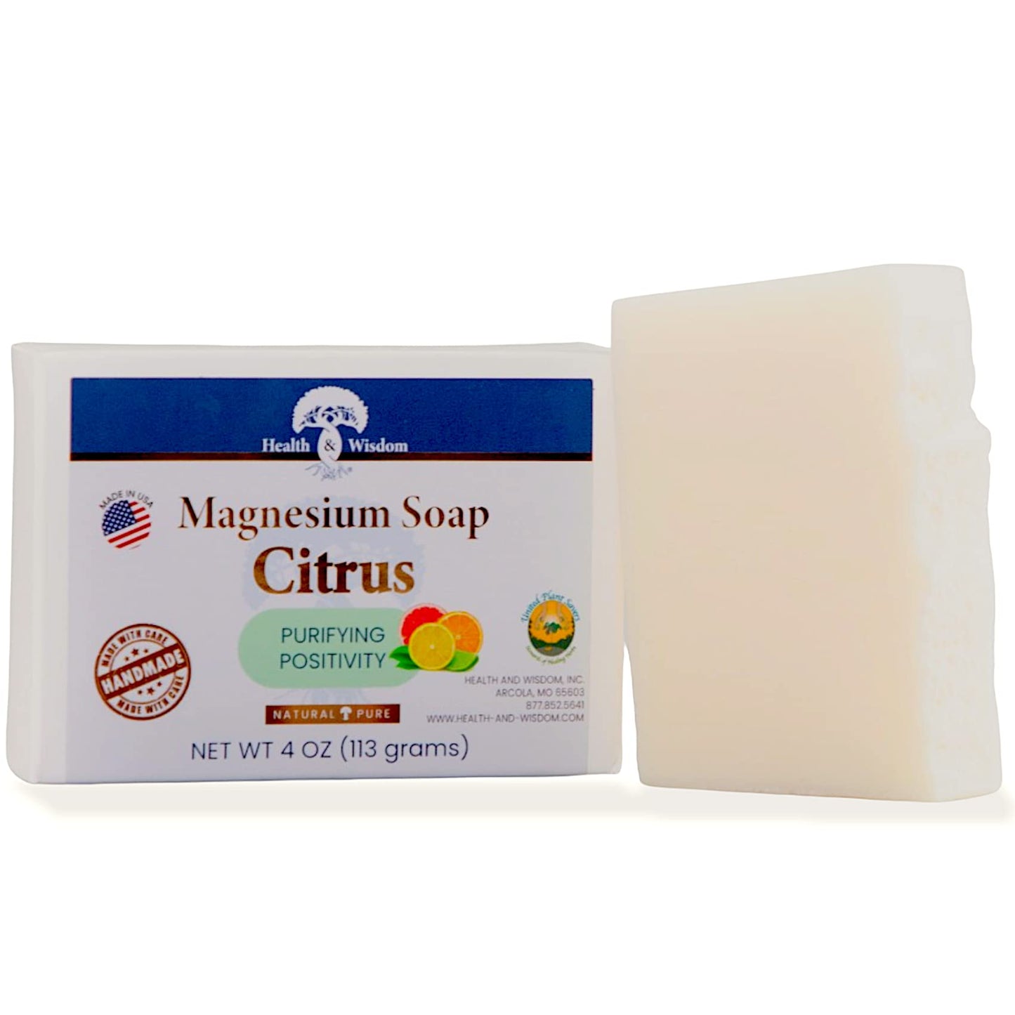 Health and Wisdom Magnesium Soap Bar - Bar Soap, Magnesium Body Wash, All Natural Soap Bar, Magnesium Bar, Magnesium Shower, Magnesium Oil, Bath Soap Bars - Citrus, 4 Ounce