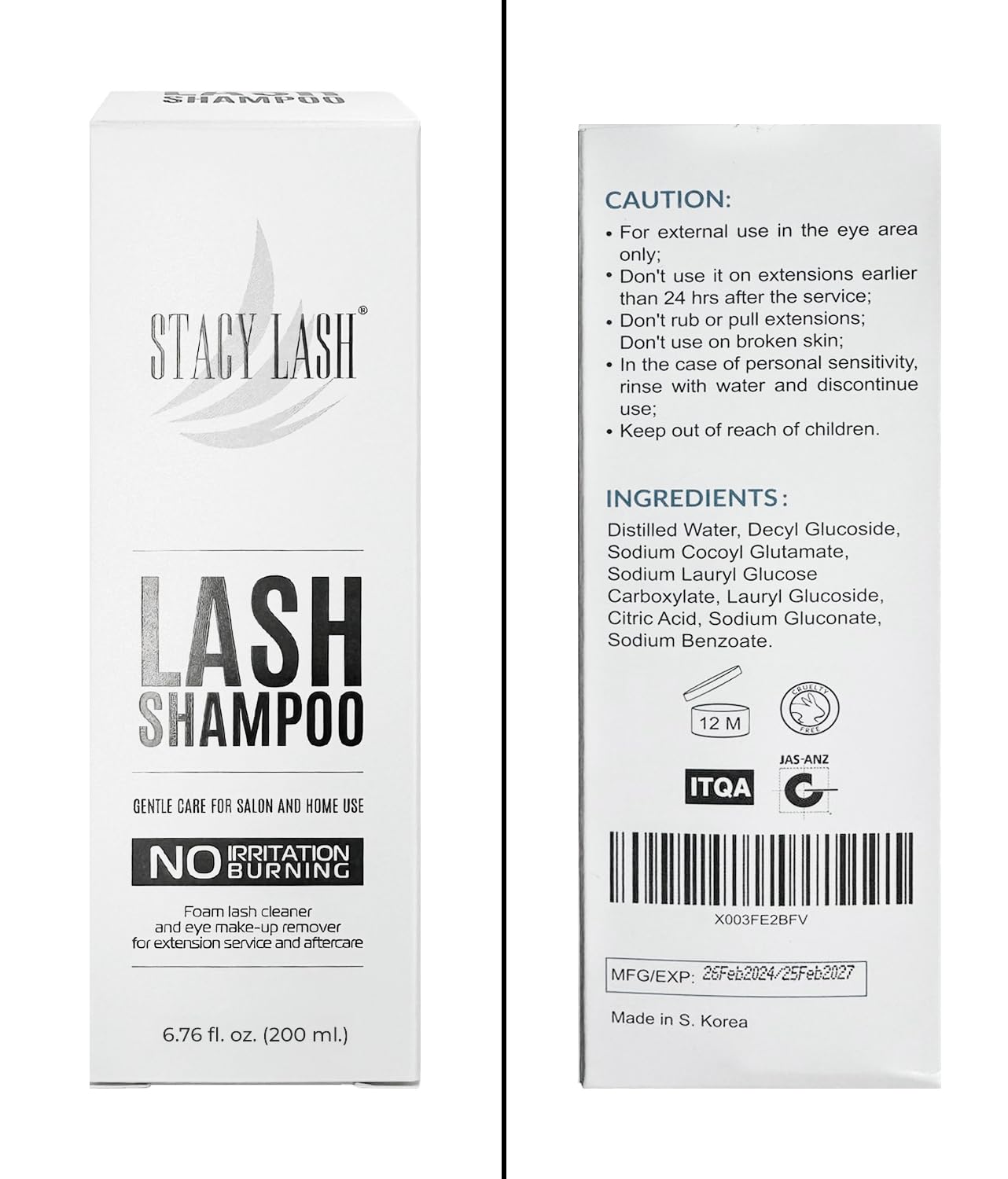 STACY LASH 6.76 fl.oz / 200ml Eyelash Extension Shampoo + Brush/Eyelid Foaming Cleanser/Wash for Extensions & Natural Lashes/Safe Makeup Remover/Supplies for Professional & Home Use