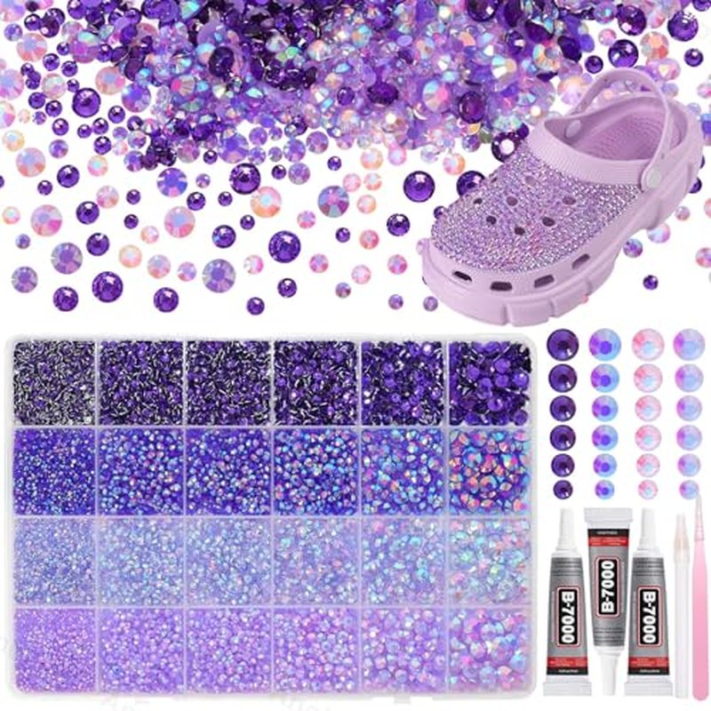 26000PCS Purple Flatback Rhinestones Kit – 2-6mm Mixed Sizes