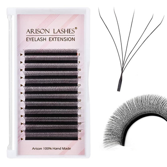 5D W Shape Eyelash Extension Natural Soft Volume 0.07mm C curl 14mm Premade Fans Faux Mink Matte Black Cluster 12 rows