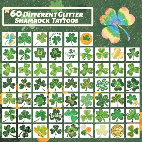 Winthrop 240 Pcs Glitter Shamrock Temporary Tattoos for Kids