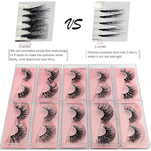 GOO GOO 3D Mink Eyelashes, 16mm to 25mm Wholesale Mink Lashes 100% Real Siberian Natural Fake Eyelashes Luxury Reusable Handmade False Eyelashes 10 Pairs Multipack