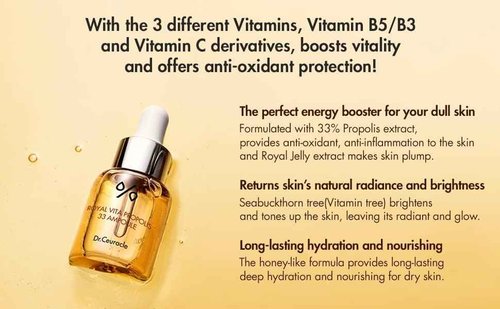 Dr.Ceuracle Royal Vita Propolis 33 Ampoule (30ml / 1.01 fl. oz.) - Ultimate Glow and Nourish Vitamin Serum for Radiant Skin, Formulated with Propolis and Royal Jelly Extract