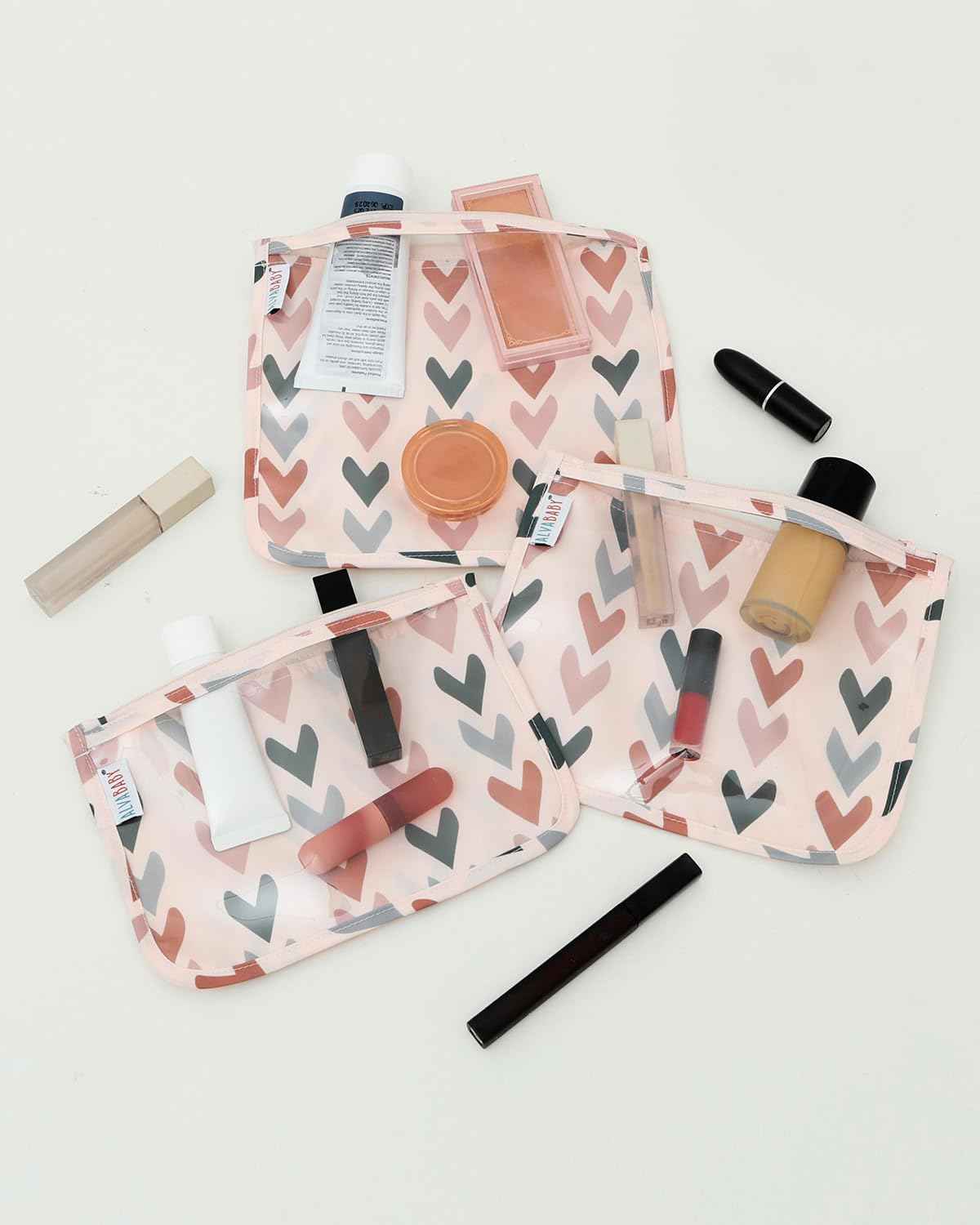 ALVA 3pcs Mess-Proof Travel Toiletry Bag,Makeup BagClear/Cosmetic & Diaper Organizer with Front Pouch