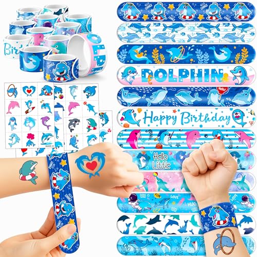 Dolphin Party Favors Bundle - 48 Tattoos & 24 Slap Bracelets