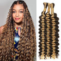 CyorHRT 4/27 Deep Water Wave Human Hair Bundles - Honey Blonde, 150g, 20 Inch, Boho Curly Hair Extensions for Braiding, 3 Pack
