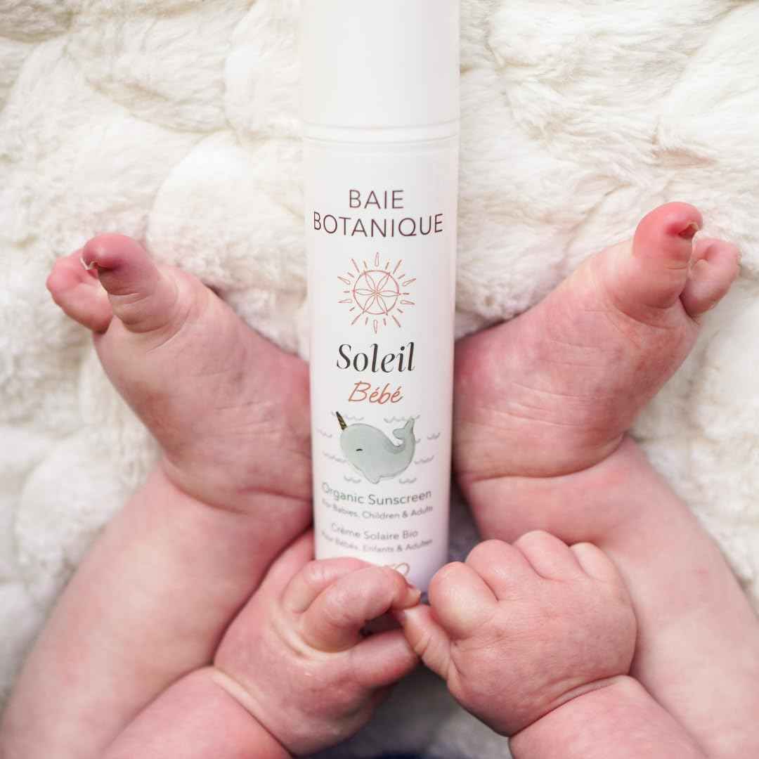 Baie Botanique Soleil Bébé - Organic Non-Toxic Mineral Baby Sunscreen SPF 50 - Sunflower & Jojoba - Unscented - Natural - Vegan - No White Cast - Reef Safe - UVA/UVB - 100g