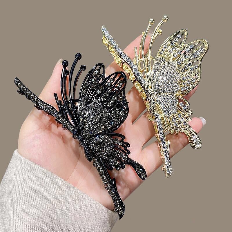 Butterfly Clips for Women,2Pcs diamond Non-Slip Strong Metal Butterfly Hair Clips Sparkly Hold Cute Hair Claws Big Butterfly Clips Cute Hair Clips Headwear Gifts