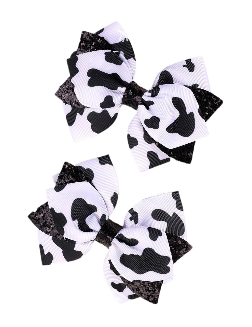 Cow Stria Cheerleading Cow Print Jumbo Hair Bow with Bowknot Ponytail Holder PHB11 (Hair Clip Bow - Black)