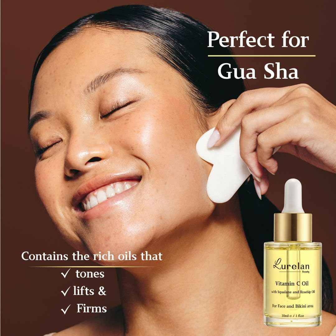 Lurelan Beauty Double Vitamin C Oil For Face and Bikini Area - Brightening Oil with Squalane, Rosehip, Vitamin E, Non-Comedogenic, Vegan, for All Skin Types (Face oil)