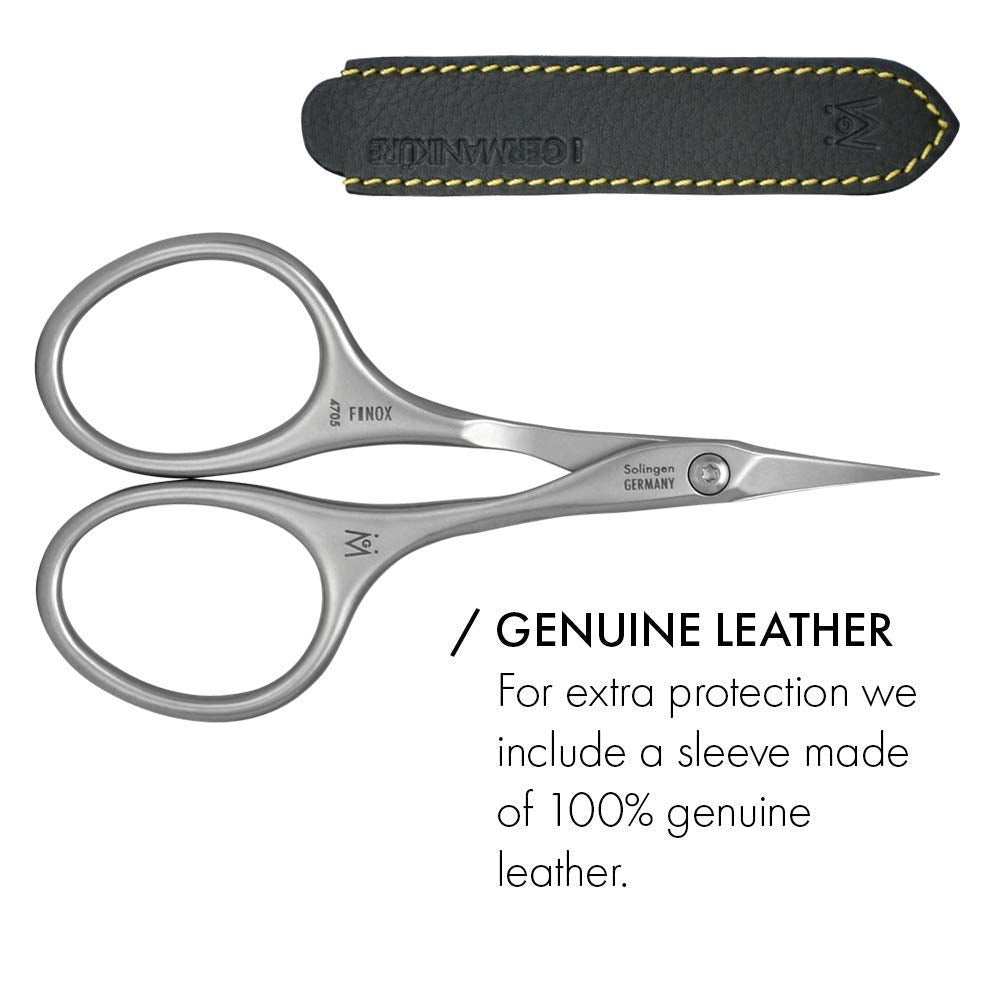 GERMANIKURE Tower Point Cuticle Scissors Grooming Scissors FINOX Stainless Steel Professional Nail Scissors in Leather Case -Ethically Made in Solingen Germany - 4705