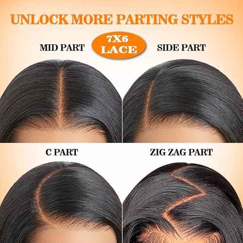 CHEETAHBEAUTY 7x6 Glueless Wigs Human Hair Pre Plucked Pre Cut 26 Inch Body Wave Lace Front Wigs Human Hair for Women 7x6 HD Lace Closure Wigs with Elastic Drawstring 200% Density Natural Color