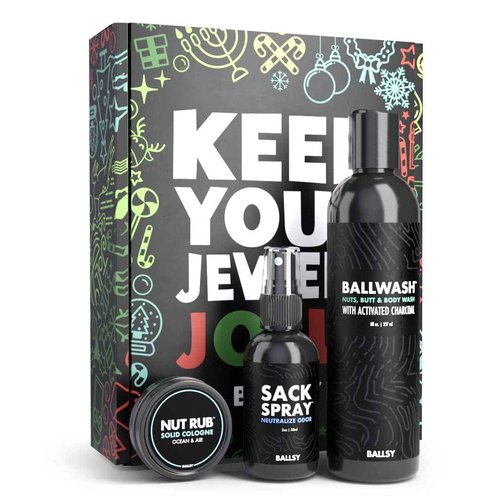 Ballsy Gift Set For Men, Jolly Jewels Pack, Includes Body Wash, Deodorizing Spray, and Cologne Rub, Men Hygiene Products, Mens Body Care, Ball Wash For Men Christmas Gift pack, Ocean and Air