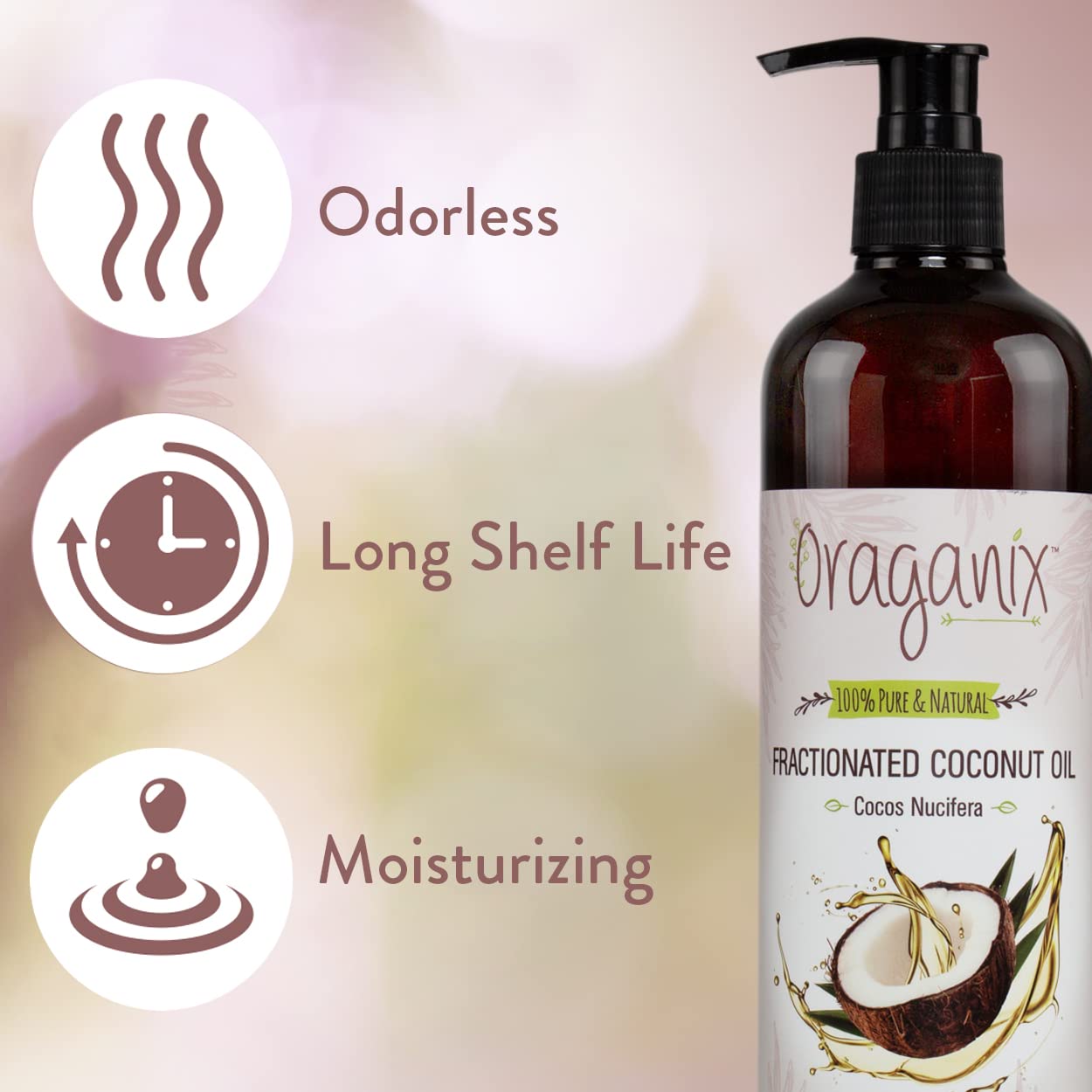 Oraganix Fractionated Coconut Oil with Roller Bottles - 100% Pure Natural 16 Oz Coconut Oil, 10ml Essential Oil Roller Bottles, Caps, Funnel and Bottle Opener - Carrier Oil for Essential Oils Mixing