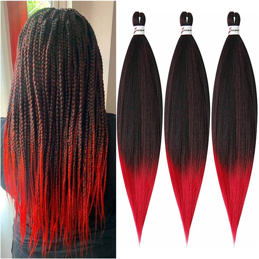 BALINGHAIR Braiding Hair Pre-stretched Ombre Black to Red Braiding Hair Extensions Flame Retardant Braids Hair 20 Inches(1B/Red-3Pcs)