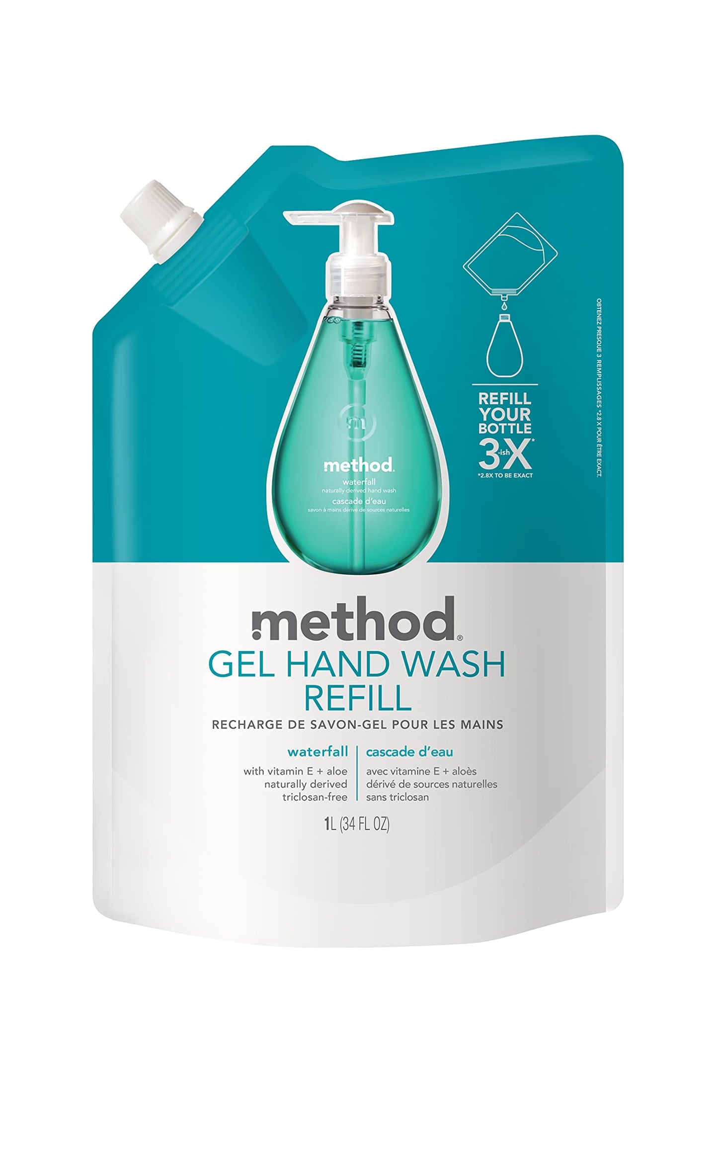 Method Gel Hand Soap Refill, Waterfall, Biodegradable Formula, 34 Fl Oz (Pack of 2)