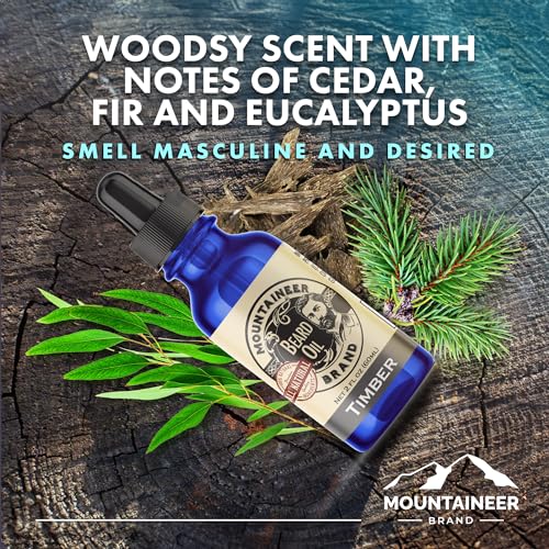 Mountaineer Brand Natural Beard Oil with Timber Scent | Made in West Virgina | Hydrates, Moisturises, Softens & Conditions for Beard Growth | Treats Dry Itchy Beards for Men | 2 oz 2 Pack
