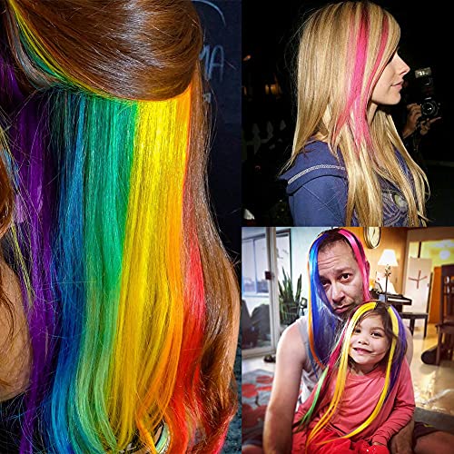 KGBFASS 32Packs Colored Hair Extensions 20Inch Straight Color Clip in on Hair Extension Rainbow Party Highlights Synthetic Hairpiece for Girls (16 colors)