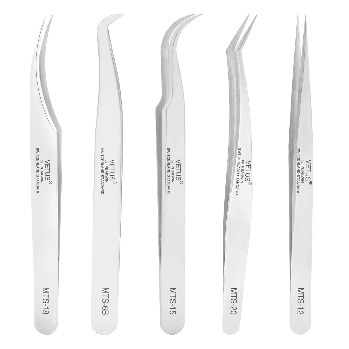 Obeyalash Lash Tweezers for Eyelash Extensions Set of 5, Straight Eyelash Extension Tweezers J Curved Tweezers Eyelash 45 Degree Lash Isolation Tweezers for Individual Volume False Lashes