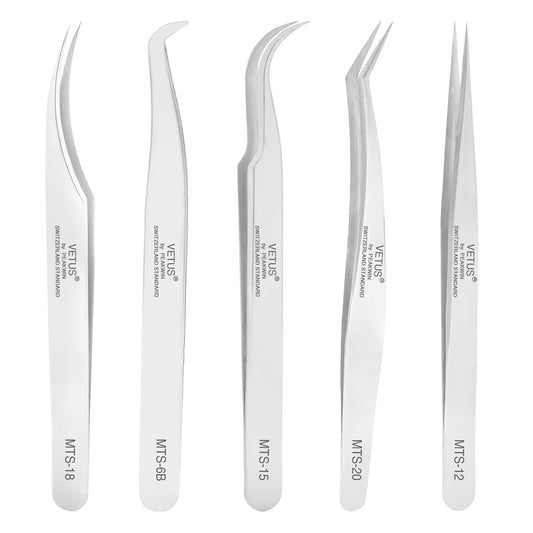 Obeyalash Lash Tweezers for Eyelash Extensions Set of 5, Straight Eyelash Extension Tweezers J Curved Tweezers Eyelash 45 Degree Lash Isolation Tweezers for Individual Volume False Lashes